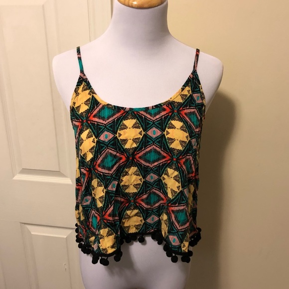 Printed Spaghetti Tank with Pom Poms - Picture 2 of 7